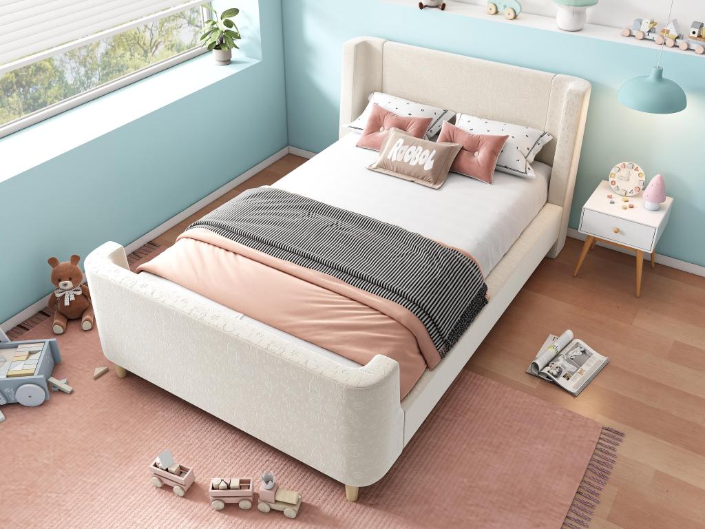 Lit en velours, 90 x 200 cm, beige