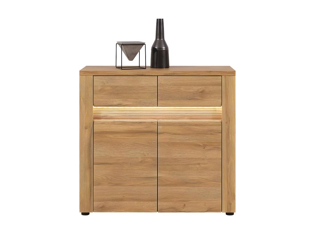 Buffet 2 portes en bois imitation chêne, 86 cm, naturel