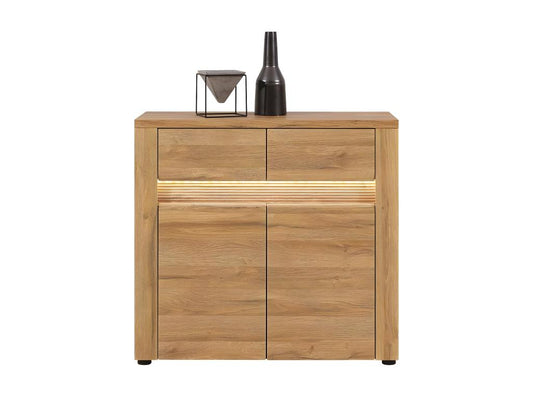 Buffet 2 portes en bois imitation chêne, 86 cm, naturel