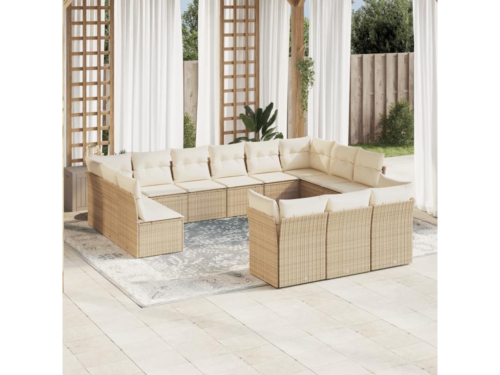 Ensemble de mobilier de jardin 13 pièces avec coussins, en résine tressée beige