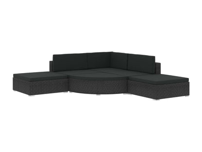 Ensemble de mobilier de jardin 6 pièces avec coussins, en résine tressée noire.