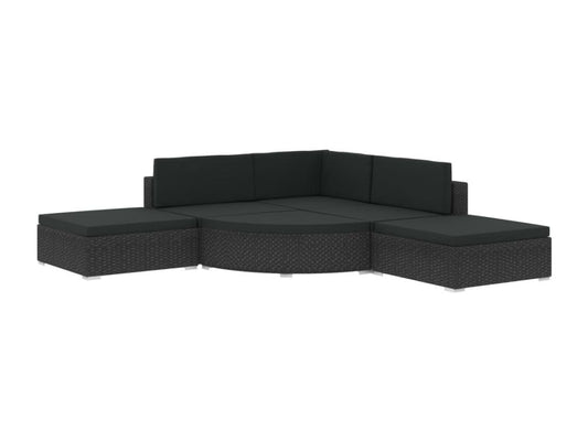 Ensemble de mobilier de jardin 6 pièces avec coussins, en résine tressée noire.