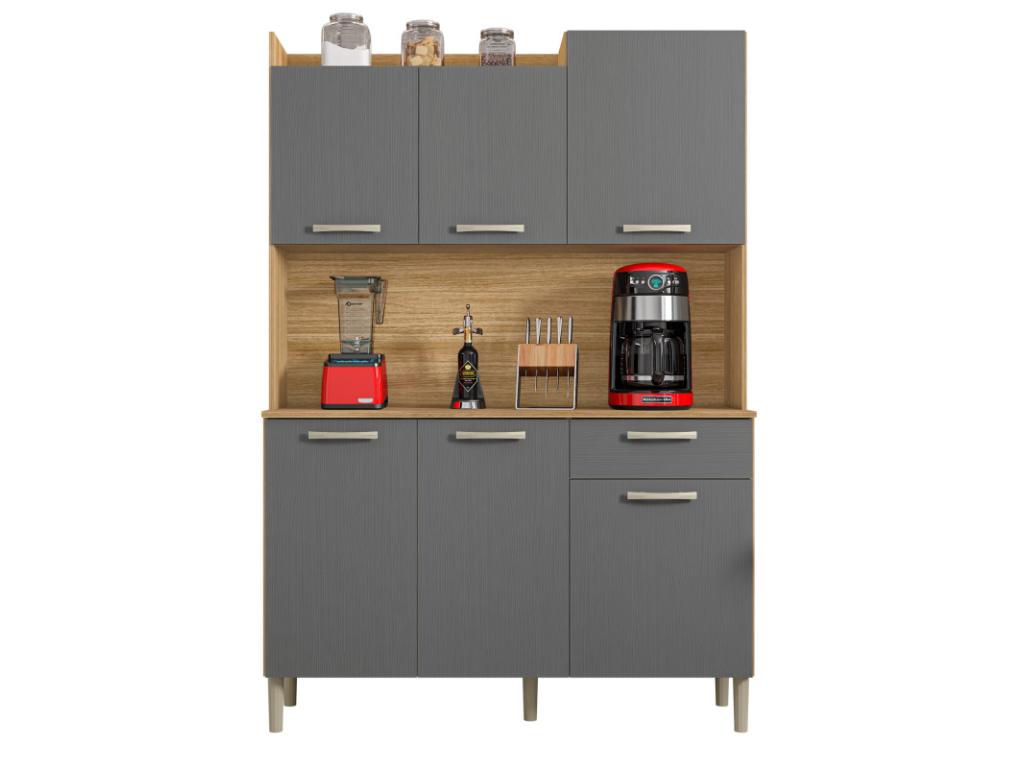 Buffet 6 portes en bois imitation chêne, 122 cm, gris