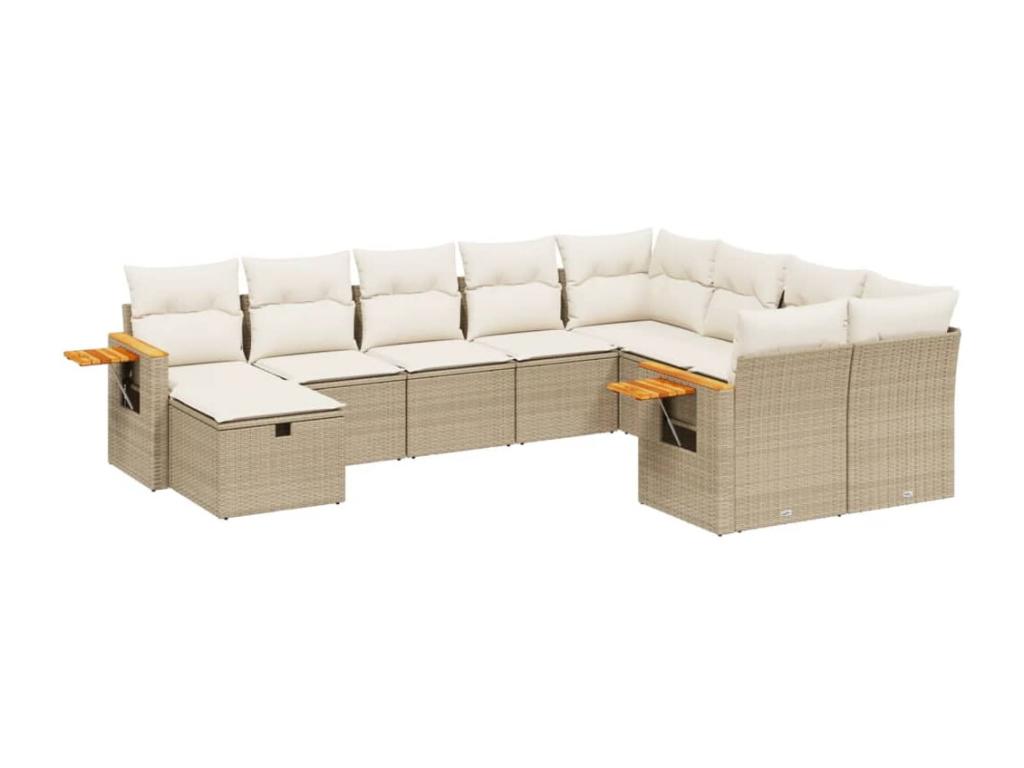 Ensemble de mobilier de jardin 10 pièces avec coussins, en résine tressée beige