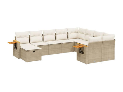 Ensemble de mobilier de jardin 10 pièces avec coussins, en résine tressée beige