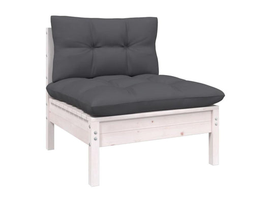 Ensemble de mobilier de jardin 7 pièces avec coussins, en pin massif blanc