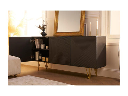 Buffet en métal à 3 portes, 160 cm, noir