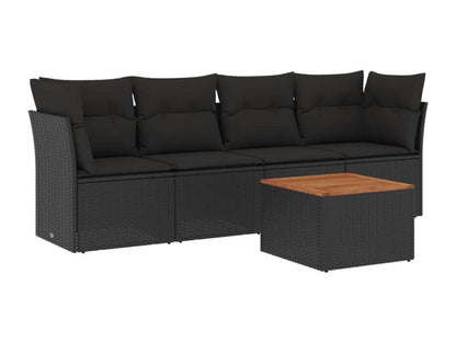 Ensemble de mobilier de jardin 5 pièces avec coussins, en résine tressée noire.