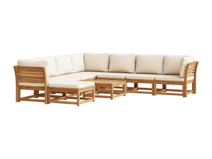 Ensemble de mobilier de jardin 9 pièces avec coussins, en bois massif, marron