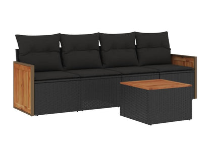 Ensemble de mobilier de jardin 5 pièces avec coussins, en résine tressée noire.
