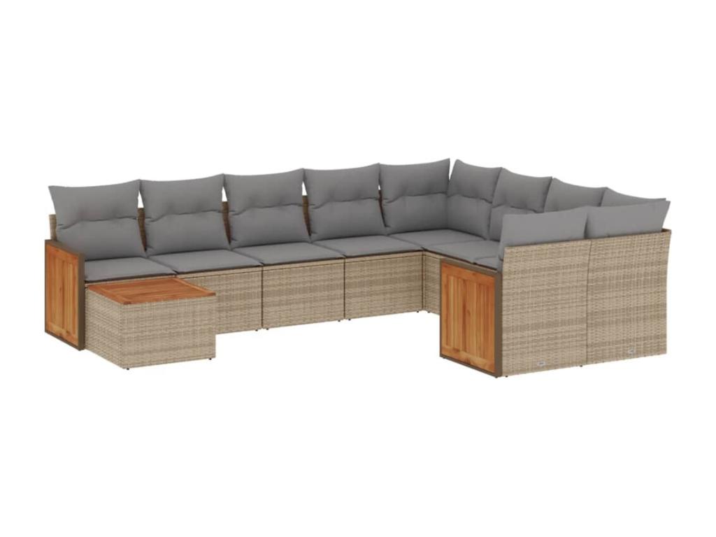 Ensemble de mobilier de jardin 10 pièces avec coussins, en résine tressée beige
