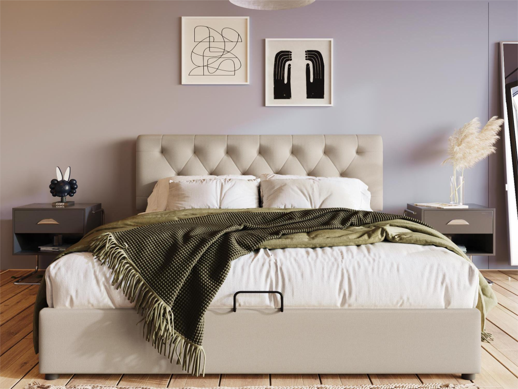 Lit en tissu, 140 x 200 cm, naturel