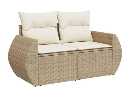 Ensemble de mobilier de jardin 7 pièces avec coussins, en résine tressée beige