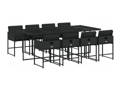 Ensemble de mobilier de jardin 9 pièces avec coussins, en résine tressée noire.