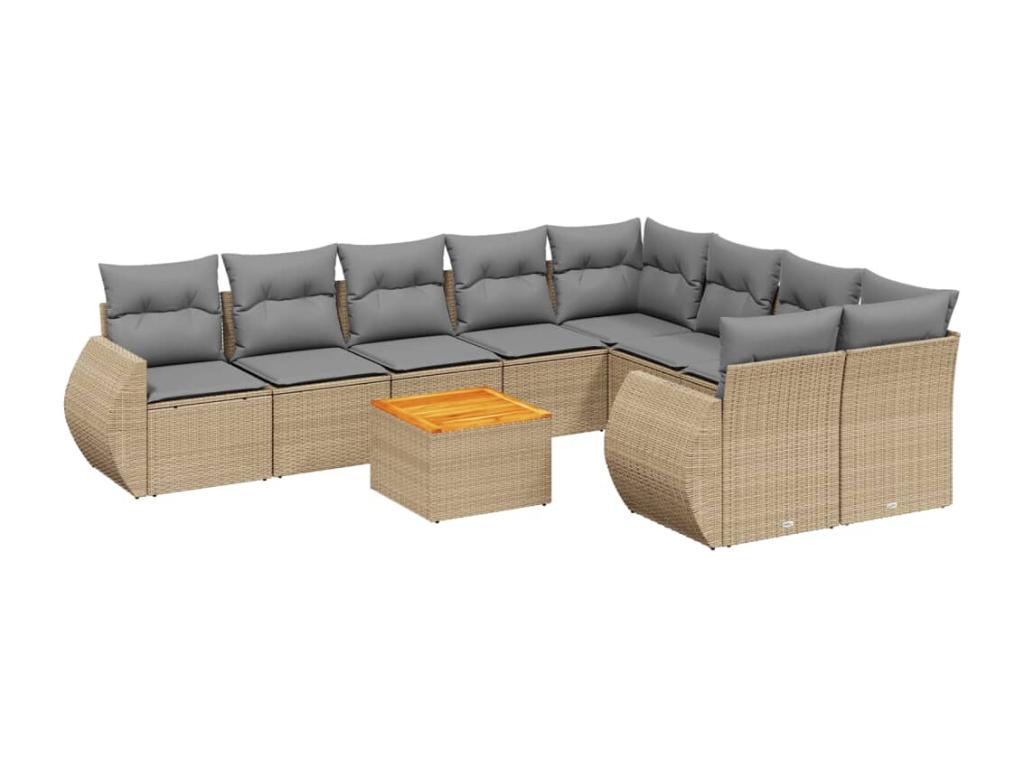 Ensemble de mobilier de jardin 10 pièces avec coussins, en résine tressée beige
