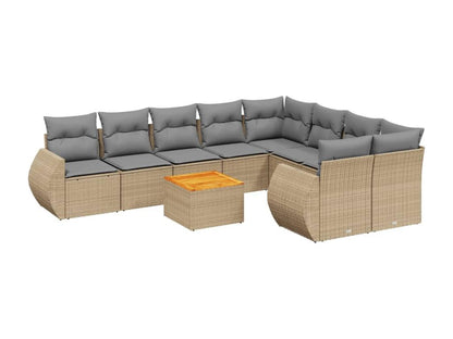 Ensemble de mobilier de jardin 10 pièces avec coussins, en résine tressée beige