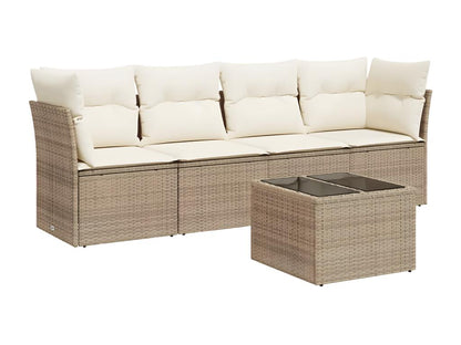 Ensemble de mobilier de jardin 5 pièces avec coussins, en résine tressée beige