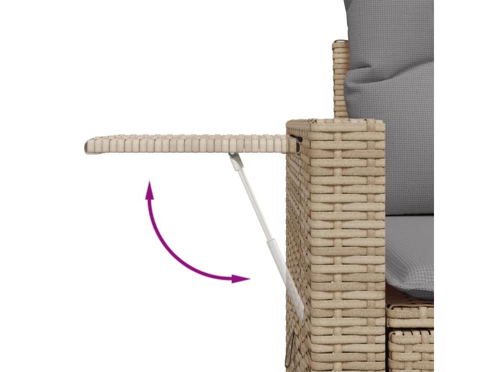Ensemble de mobilier de jardin 8 pièces avec coussins, en résine tressée beige