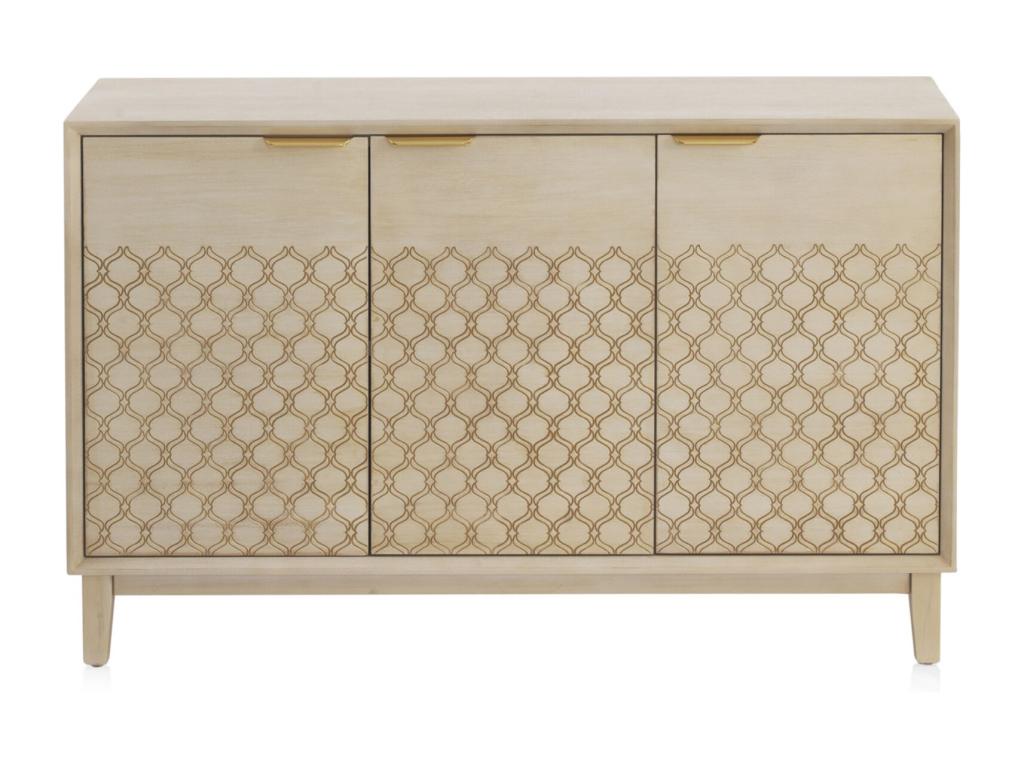 Buffet 3 portes en bois imitation chêne, beige