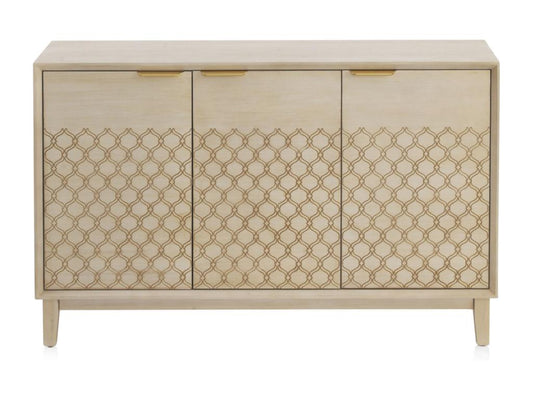 Buffet 3 portes en bois imitation chêne, beige