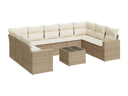 Ensemble de mobilier de jardin 10 pièces avec coussins, en résine tressée beige