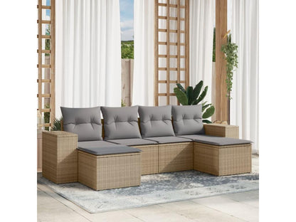 Ensemble de mobilier de jardin 6 pièces avec coussins, en résine tressée beige