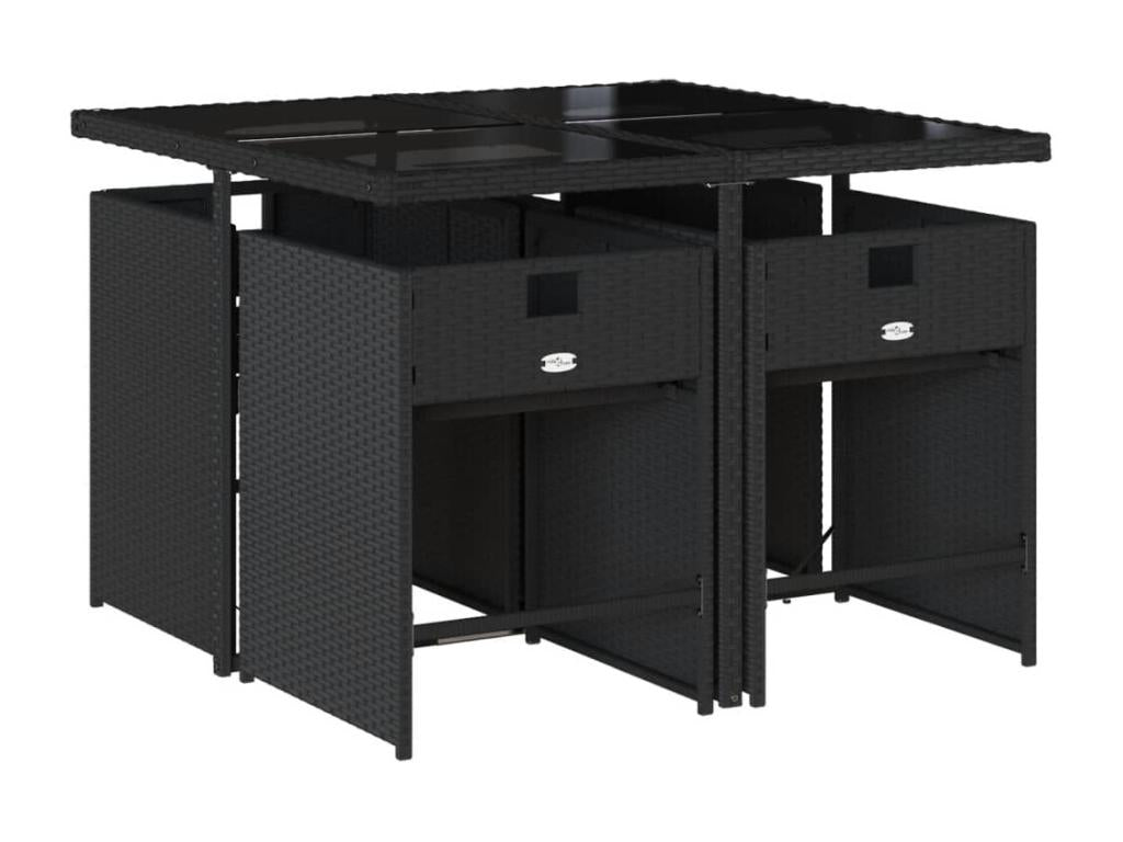 Ensemble de mobilier de jardin 5 pièces avec coussins, en résine tressée noire.