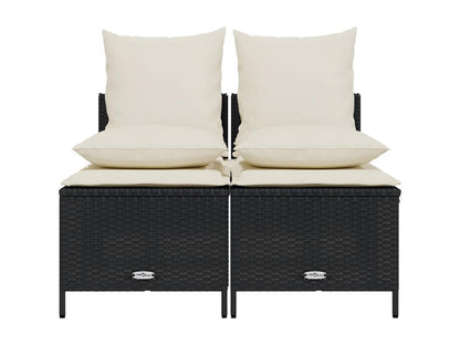 Ensemble de mobilier de jardin 4 pièces avec coussins, en résine tressée noire.