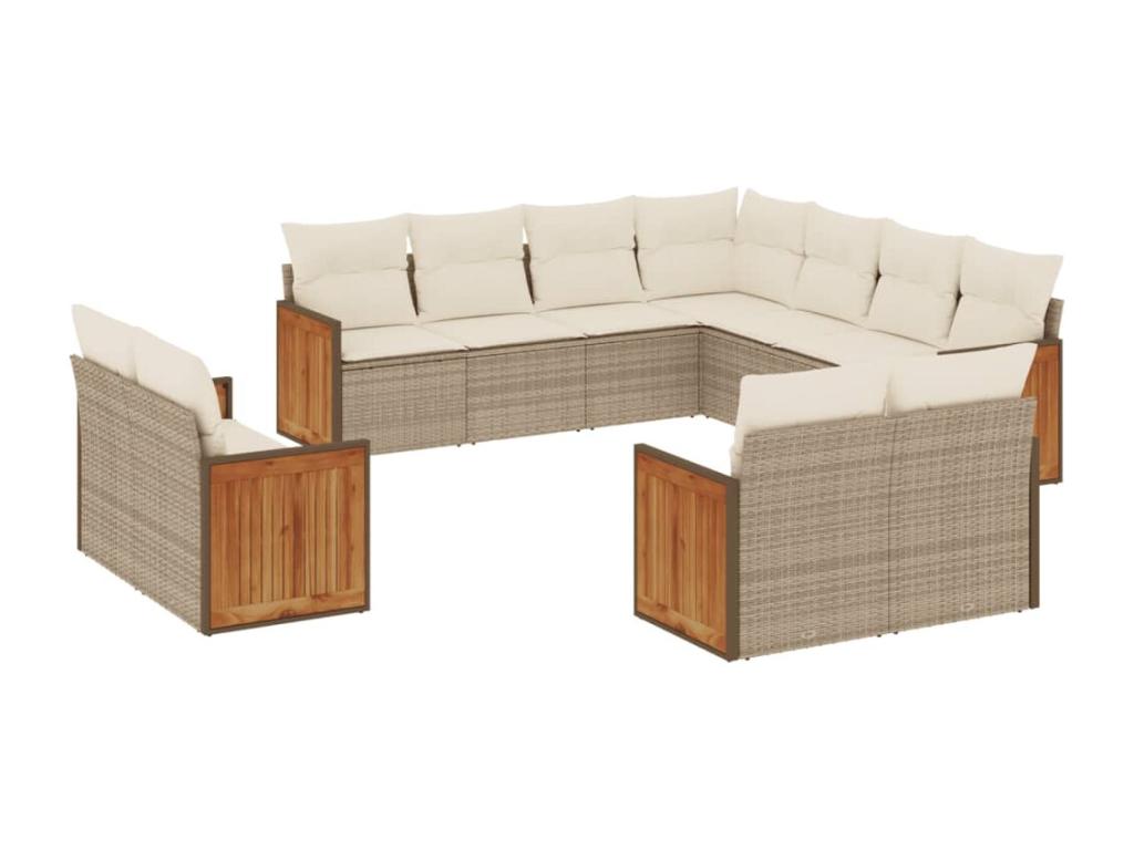 Ensemble de mobilier de jardin 11 pièces avec coussins, en résine tressée beige