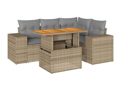 Ensemble de mobilier de jardin 5 pièces avec coussins, en résine tressée beige