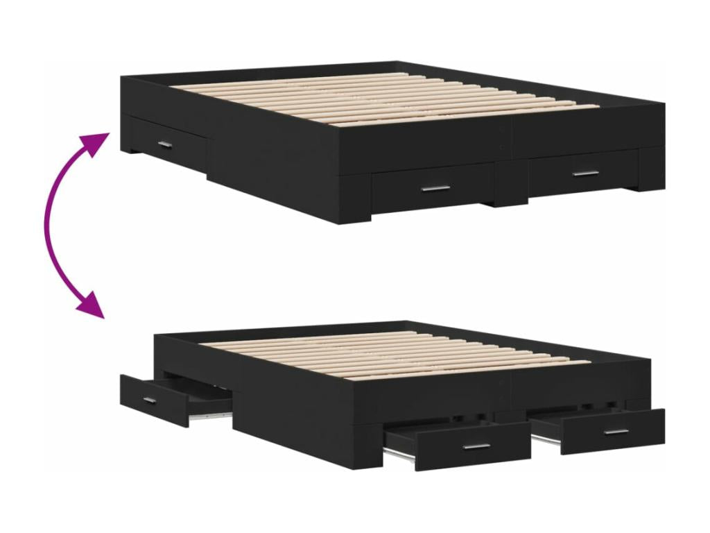 Cadre de lit en bois d'ingénierie, 120 x 190 cm, noir