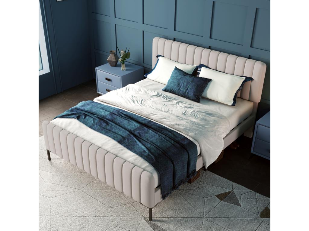 Lit en tissu, 160 x 200 cm, gris