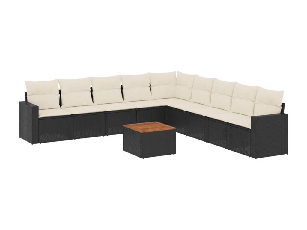 Ensemble de mobilier de jardin 10 pièces avec coussins, en résine tressée noire