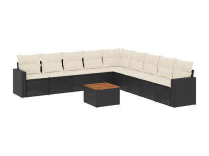 Ensemble de mobilier de jardin 10 pièces avec coussins, en résine tressée noire