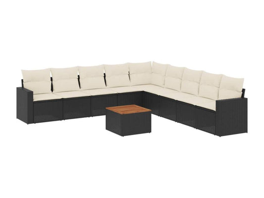 Ensemble de mobilier de jardin 10 pièces avec coussins, en résine tressée noire