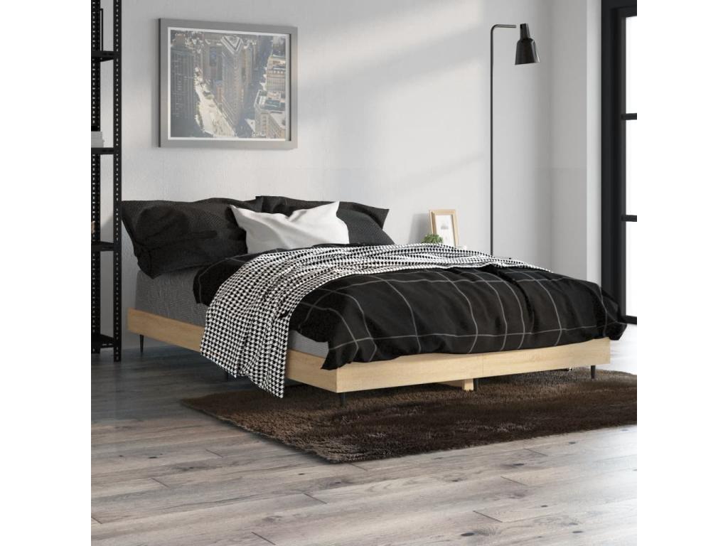 Cadre de lit en bois effet chêne, 120 x 190 cm, naturel