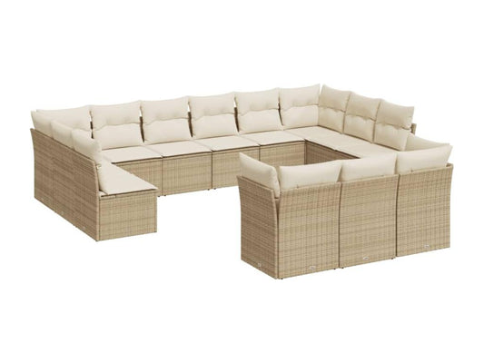 Ensemble de mobilier de jardin 13 pièces avec coussins, en résine tressée beige