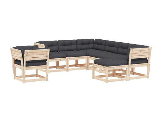 Ensemble de mobilier de jardin 8 pièces avec coussins, en pin massif, marron