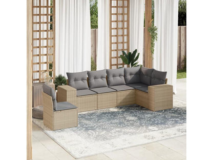 Ensemble de mobilier de jardin 6 pièces avec coussins, en résine tressée beige