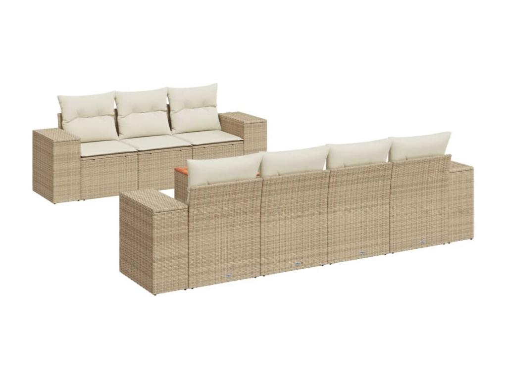 Ensemble de mobilier de jardin 8 pièces avec coussins, en résine tressée beige