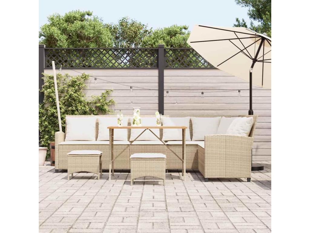 Ensemble de mobilier de jardin 4 pièces avec coussins, beige