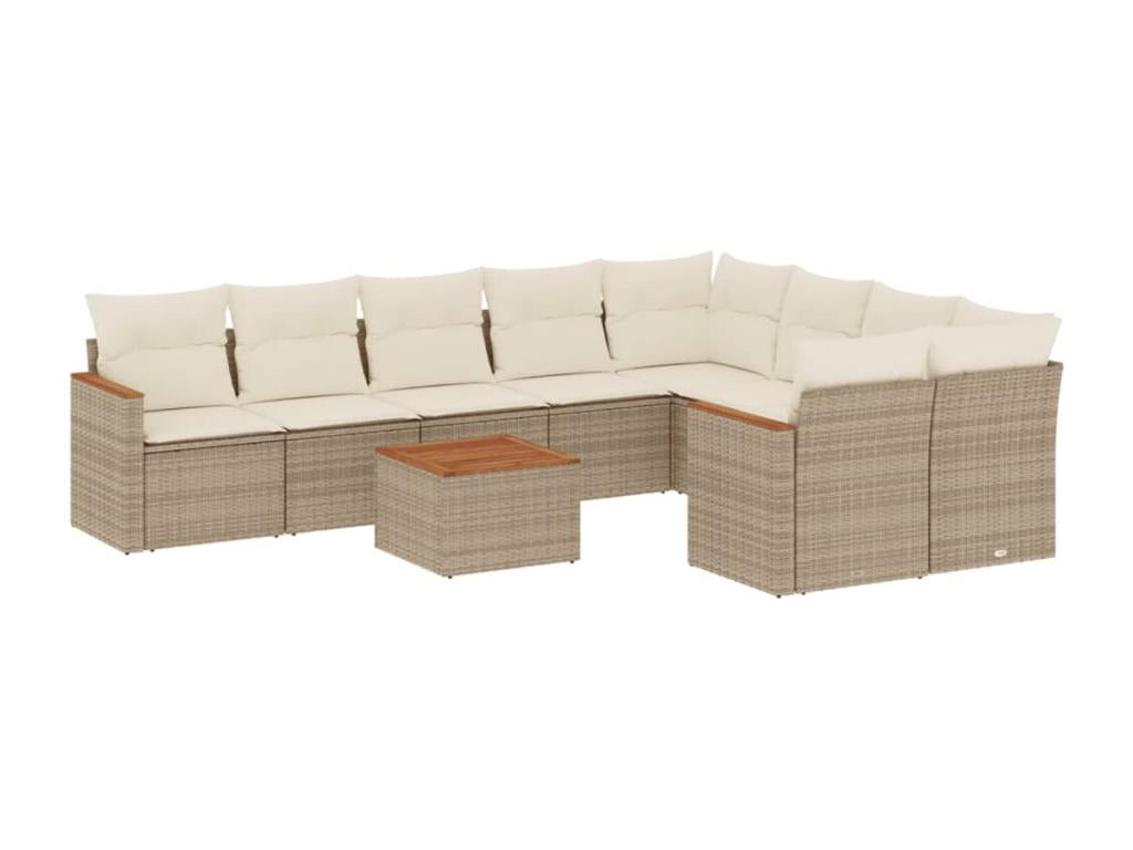 Ensemble de mobilier de jardin 10 pièces avec coussins, en résine tressée beige