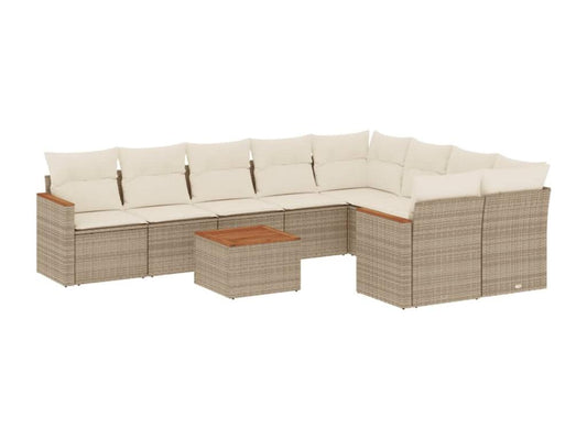 Ensemble de mobilier de jardin 10 pièces avec coussins, en résine tressée beige