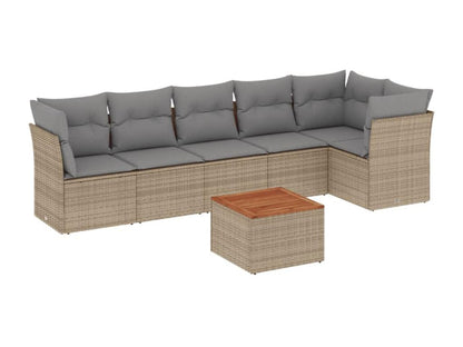 Ensemble de mobilier de jardin 7 pièces avec coussins, en résine tressée beige