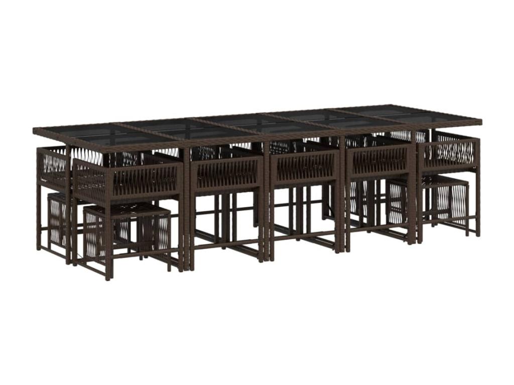 Ensemble de mobilier de jardin 15 pièces avec coussins, marron