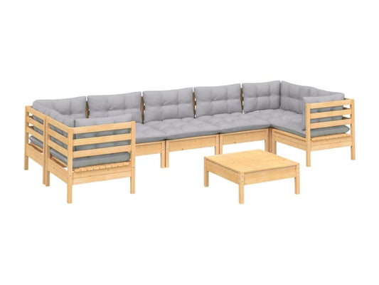 Ensemble de mobilier de jardin 8 pièces avec coussins, en pin massif gris