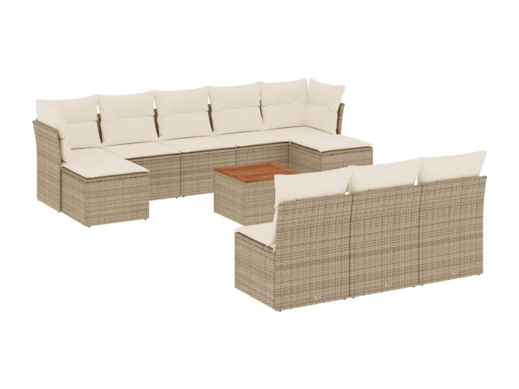 Ensemble de mobilier de jardin 11 pièces avec coussins, en résine tressée beige