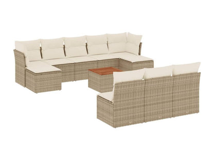 Ensemble de mobilier de jardin 11 pièces avec coussins, en résine tressée beige