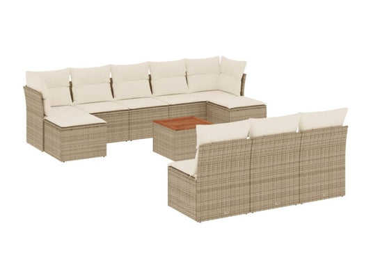 Ensemble de mobilier de jardin 11 pièces avec coussins, en résine tressée beige