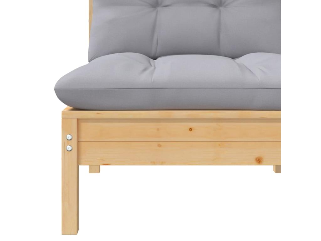 Canapé en pin massif gris avec coussins